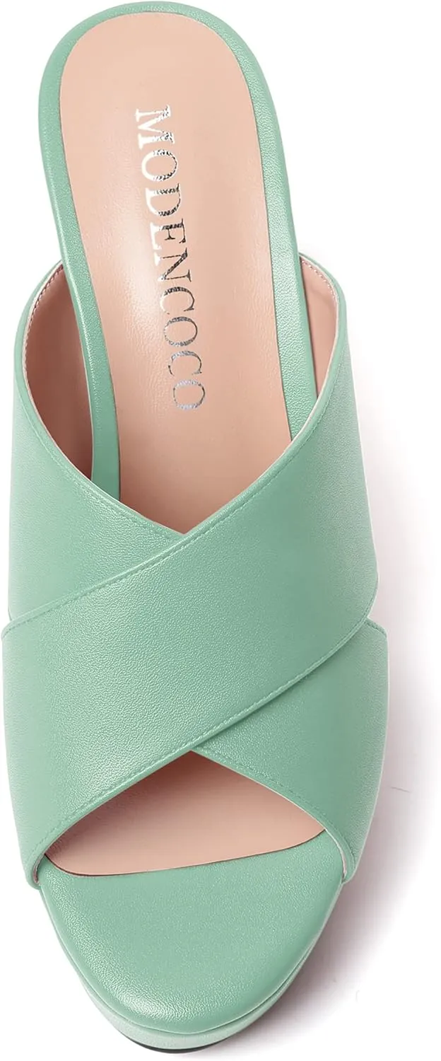 MODENCOCO Womens Open Toe Fashion Matte Slip On Platform Casual Wedge High Heel Heeled Dressy Sandals 4 Inch
