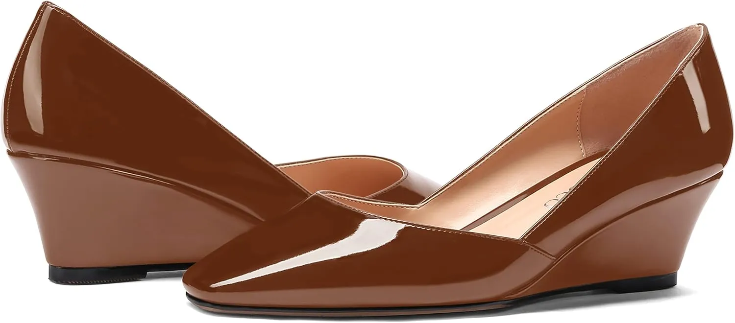 MODENCOCO Women's Patent Casual Slip On Square Toe Office Wedge Low Heel Pumps Shoes 2 Inch