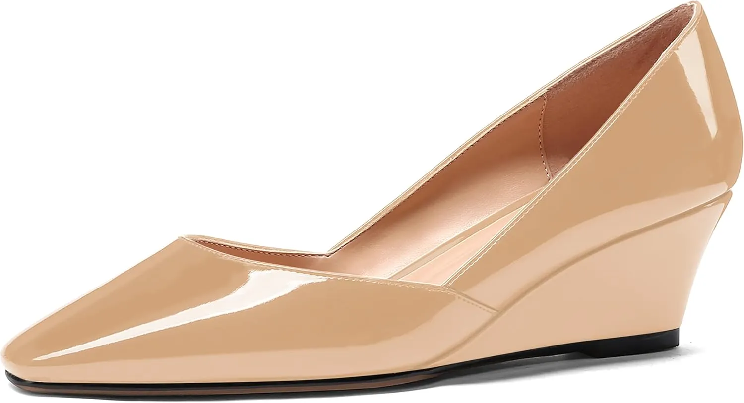 MODENCOCO Women's Patent Casual Slip On Square Toe Office Wedge Low Heel Pumps Shoes 2 Inch