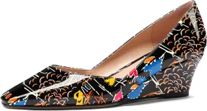 MODENCOCO Women's Patent Casual Slip On Square Toe Office Wedge Low Heel Pumps Shoes 2 Inch
