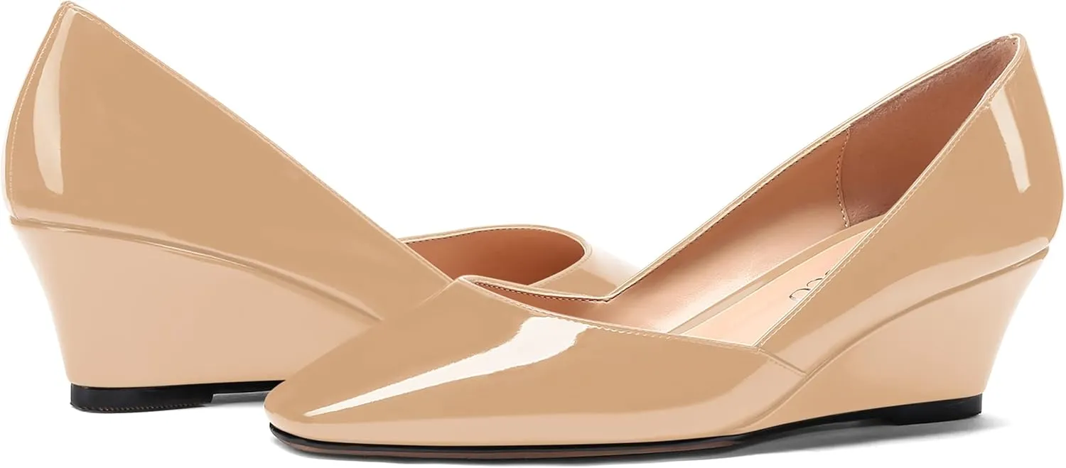 MODENCOCO Women's Patent Casual Slip On Square Toe Office Wedge Low Heel Pumps Shoes 2 Inch