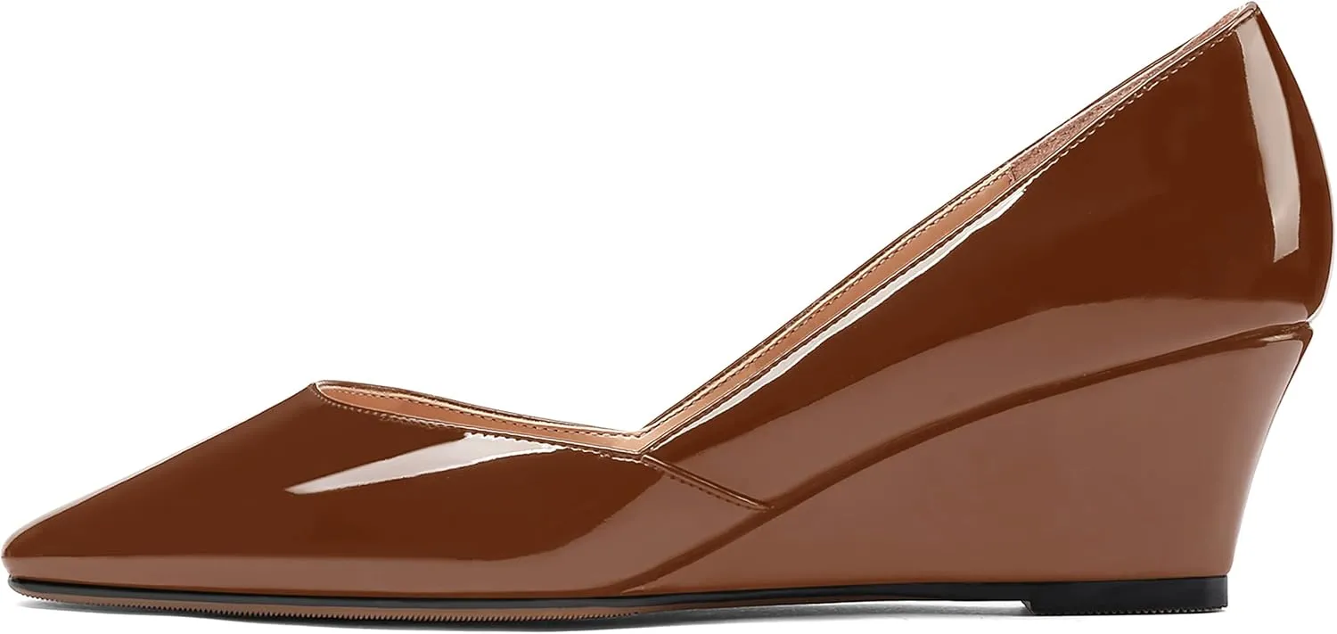 MODENCOCO Women's Patent Casual Slip On Square Toe Office Wedge Low Heel Pumps Shoes 2 Inch