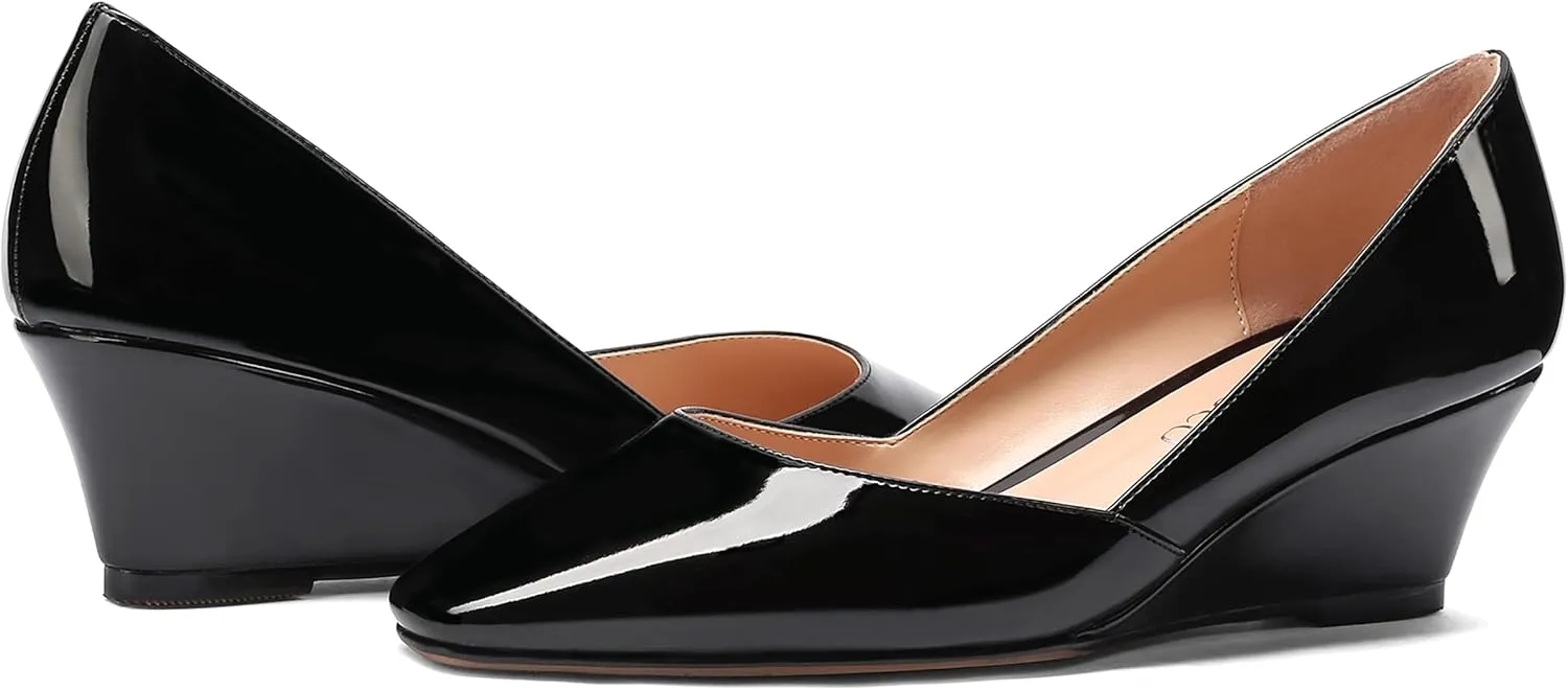 MODENCOCO Women's Patent Casual Slip On Square Toe Office Wedge Low Heel Pumps Shoes 2 Inch