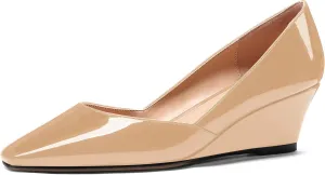 MODENCOCO Women's Patent Casual Slip On Square Toe Office Wedge Low Heel Pumps Shoes 2 Inch