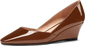 MODENCOCO Women's Patent Casual Slip On Square Toe Office Wedge Low Heel Pumps Shoes 2 Inch
