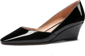 MODENCOCO Women's Patent Casual Slip On Square Toe Office Wedge Low Heel Pumps Shoes 2 Inch