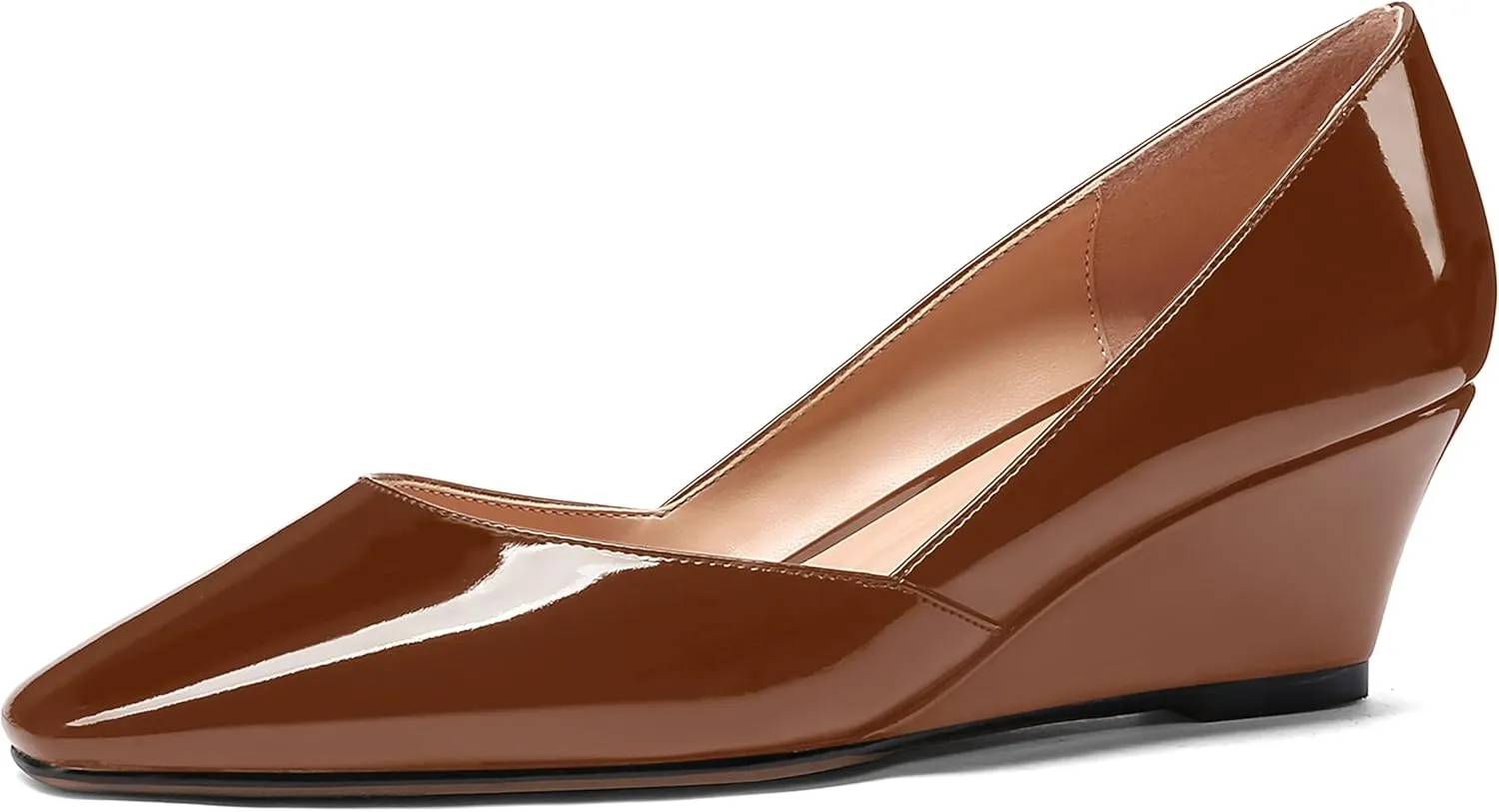 MODENCOCO Women's Patent Casual Slip On Square Toe Office Wedge Low Heel Pumps Shoes 2 Inch