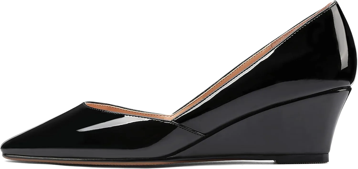 MODENCOCO Women's Patent Casual Slip On Square Toe Office Wedge Low Heel Pumps Shoes 2 Inch