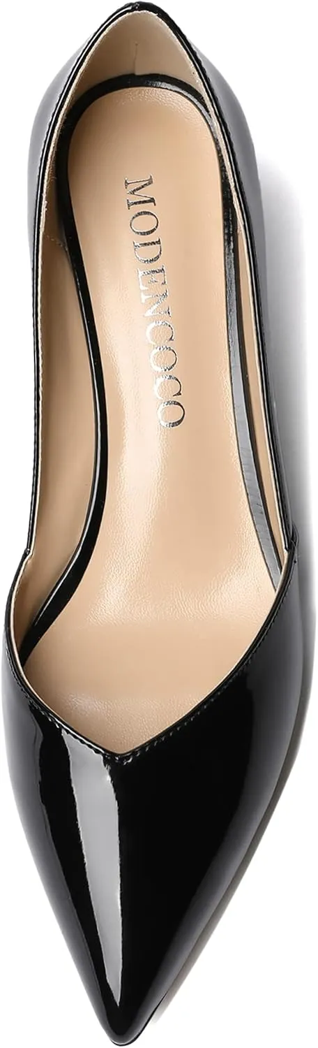 MODENCOCO Women's Patent Dress Work Wedding Pointed Toe Slip On Stiletto Mid Heel Pumps Shoes 2.5 Inch