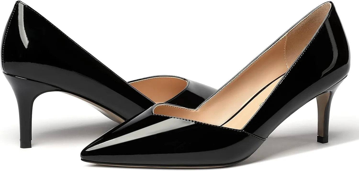 MODENCOCO Women's Patent Dress Work Wedding Pointed Toe Slip On Stiletto Mid Heel Pumps Shoes 2.5 Inch