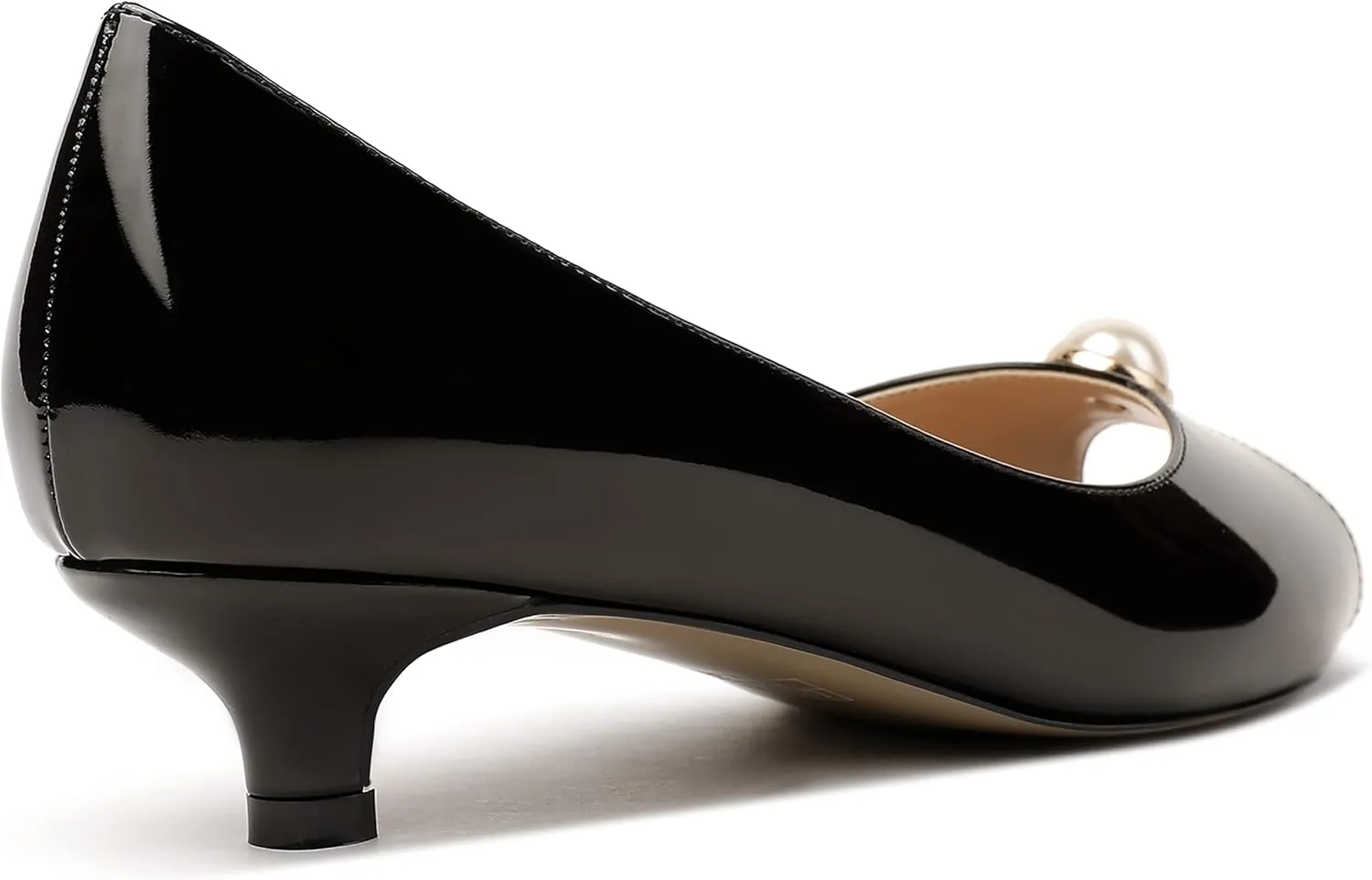 MODENCOCO Women's Patent Pearl Decoration Slip On Peep Toe Kitten Low Heel Pumps Shoes 1.5 Inch