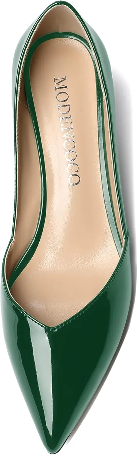 MODENCOCO Women's Patent Slip On Pointed Toe Cut Out Chunky Low Heel Pumps Shoes 2 Inch