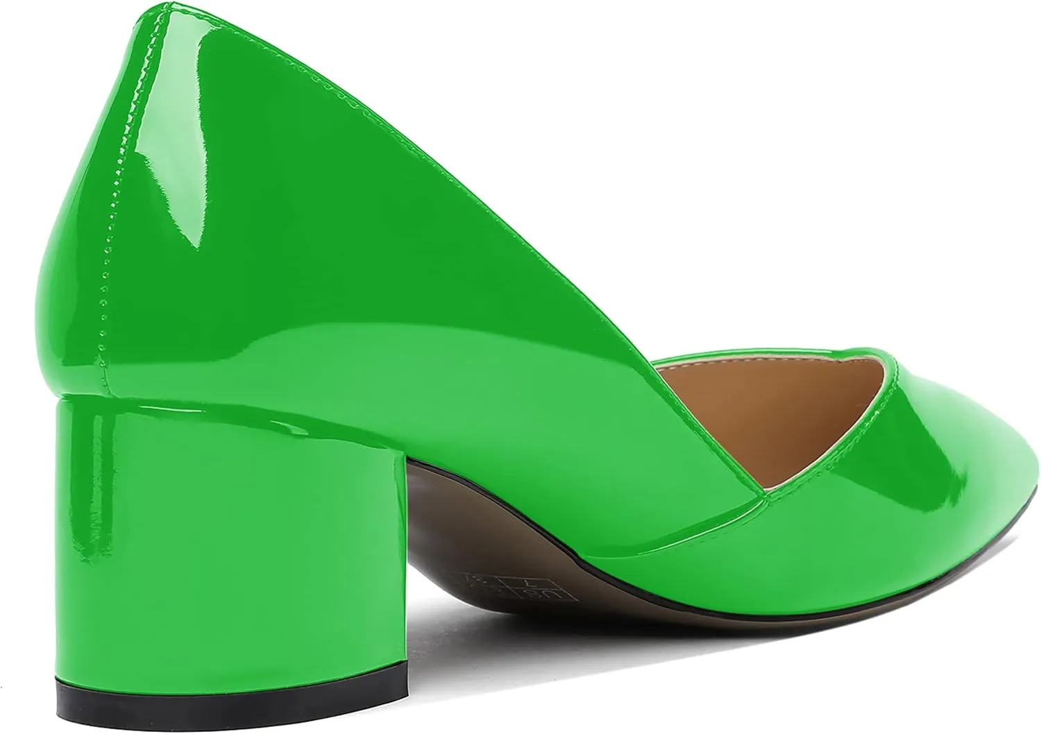 MODENCOCO Women's Patent Slip On Pointed Toe Cut Out Chunky Low Heel Pumps Shoes 2 Inch