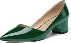 MODENCOCO Women's Patent Slip On Pointed Toe Cut Out Chunky Low Heel Pumps Shoes 2 Inch