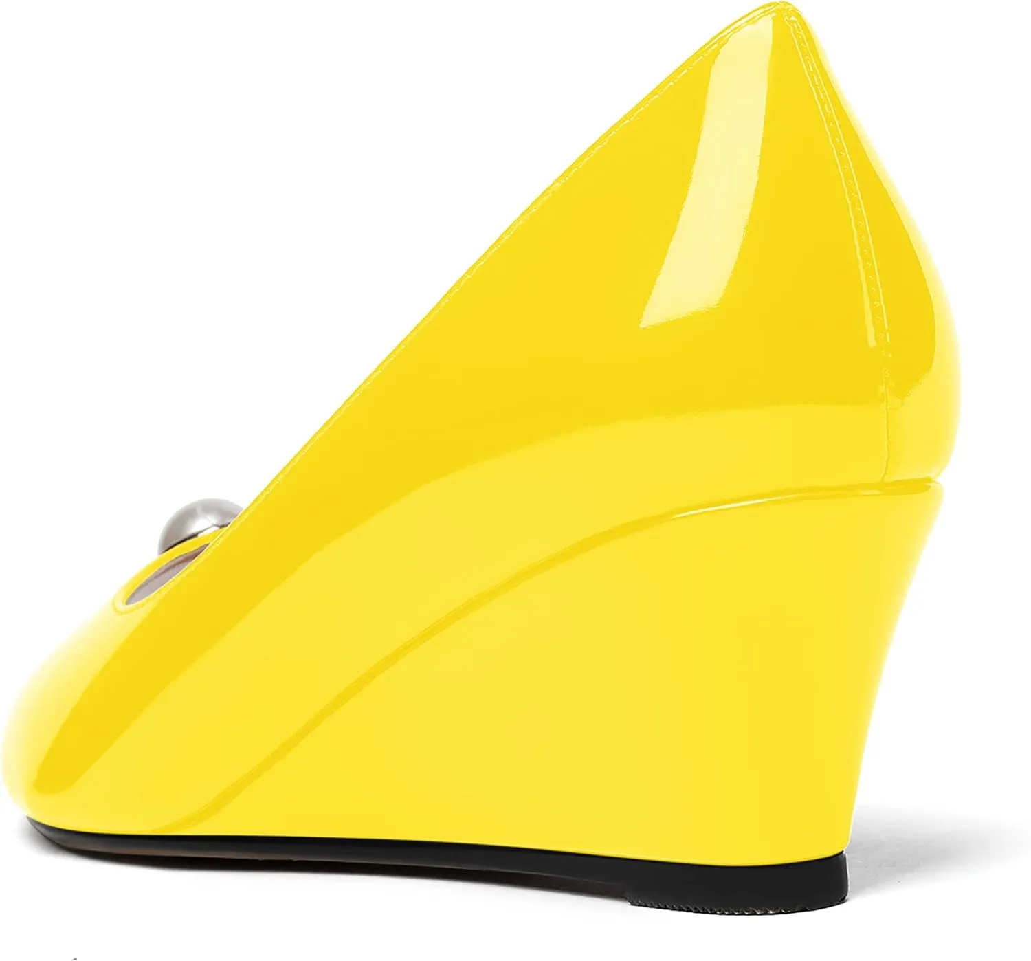 MODENCOCO Women's Pearl Peep Toe Patent Slip On Block Wedge Low Heel Pumps Shoes 2 Inch