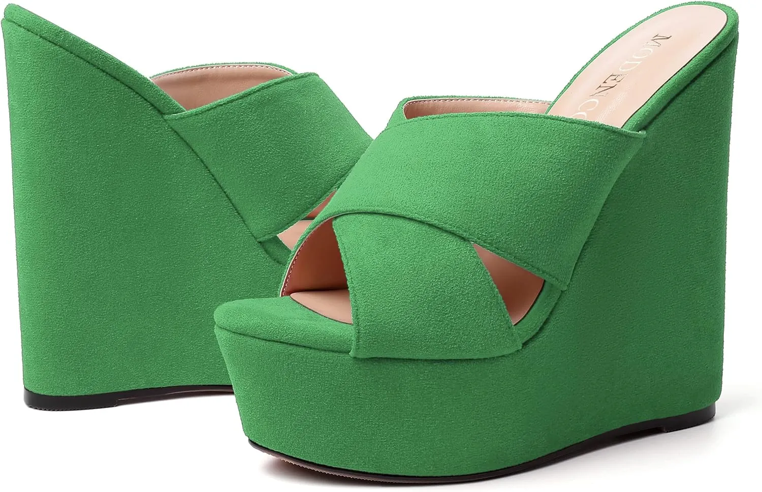 MODENCOCO Womens Platform Sexy Slip On Casual Open Toe Slide Suede Wedge High Heel Heeled Sandals 6 Inch