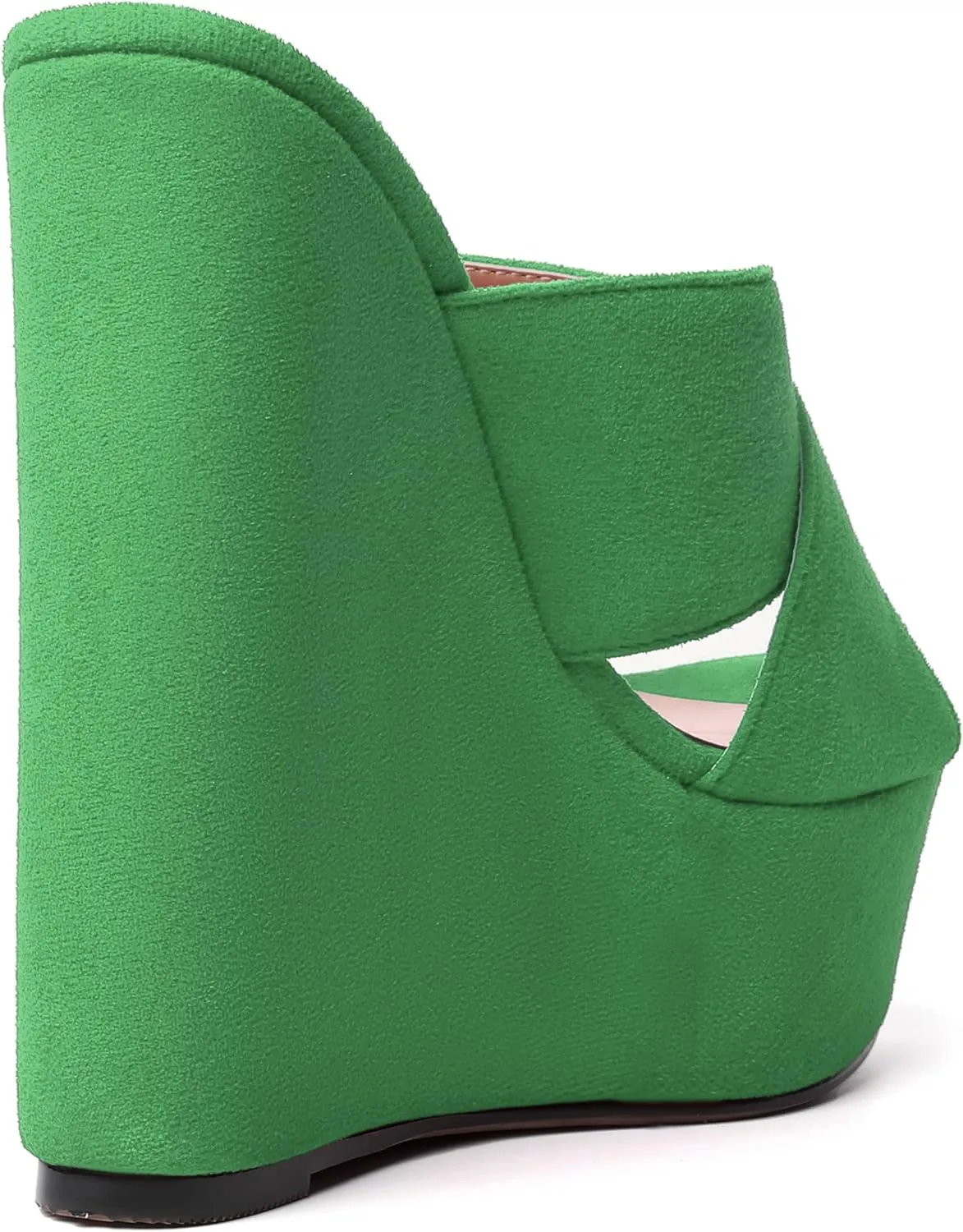 MODENCOCO Womens Platform Sexy Slip On Casual Open Toe Slide Suede Wedge High Heel Heeled Sandals 6 Inch