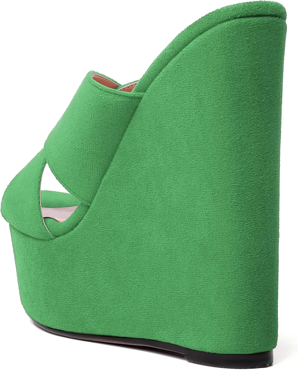 MODENCOCO Womens Platform Sexy Slip On Casual Open Toe Slide Suede Wedge High Heel Heeled Sandals 6 Inch