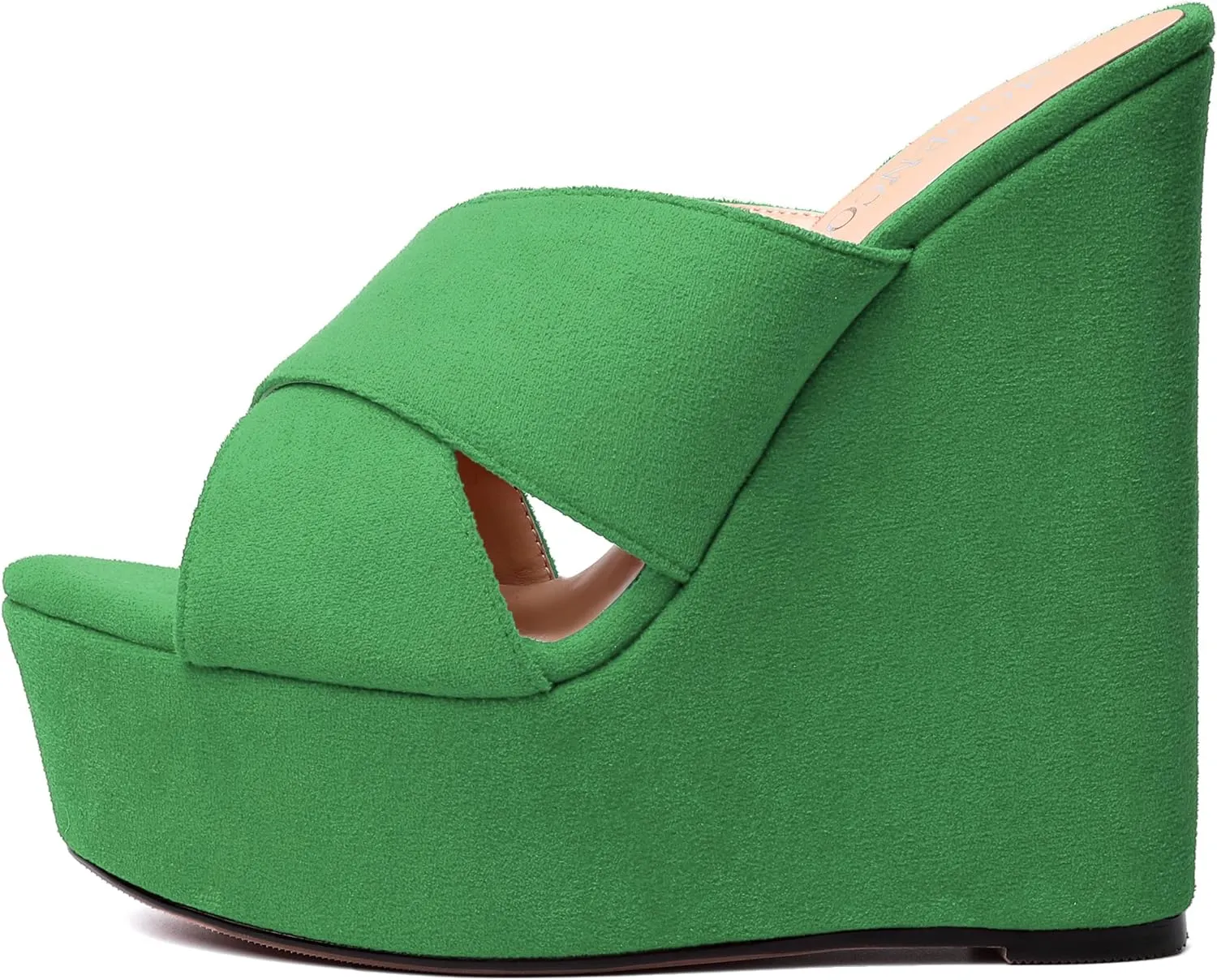 MODENCOCO Womens Platform Sexy Slip On Casual Open Toe Slide Suede Wedge High Heel Heeled Sandals 6 Inch