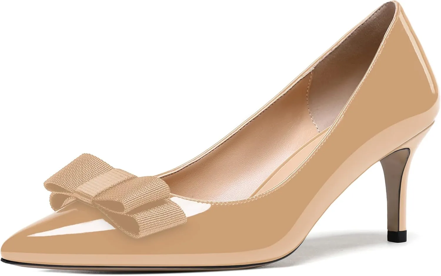 MODENCOCO Women's Pointed Toe Dress Bridal Bow Tie Bow Slip On Patent Stiletto Mid Heel Pumps Shoes 2.5 Inch