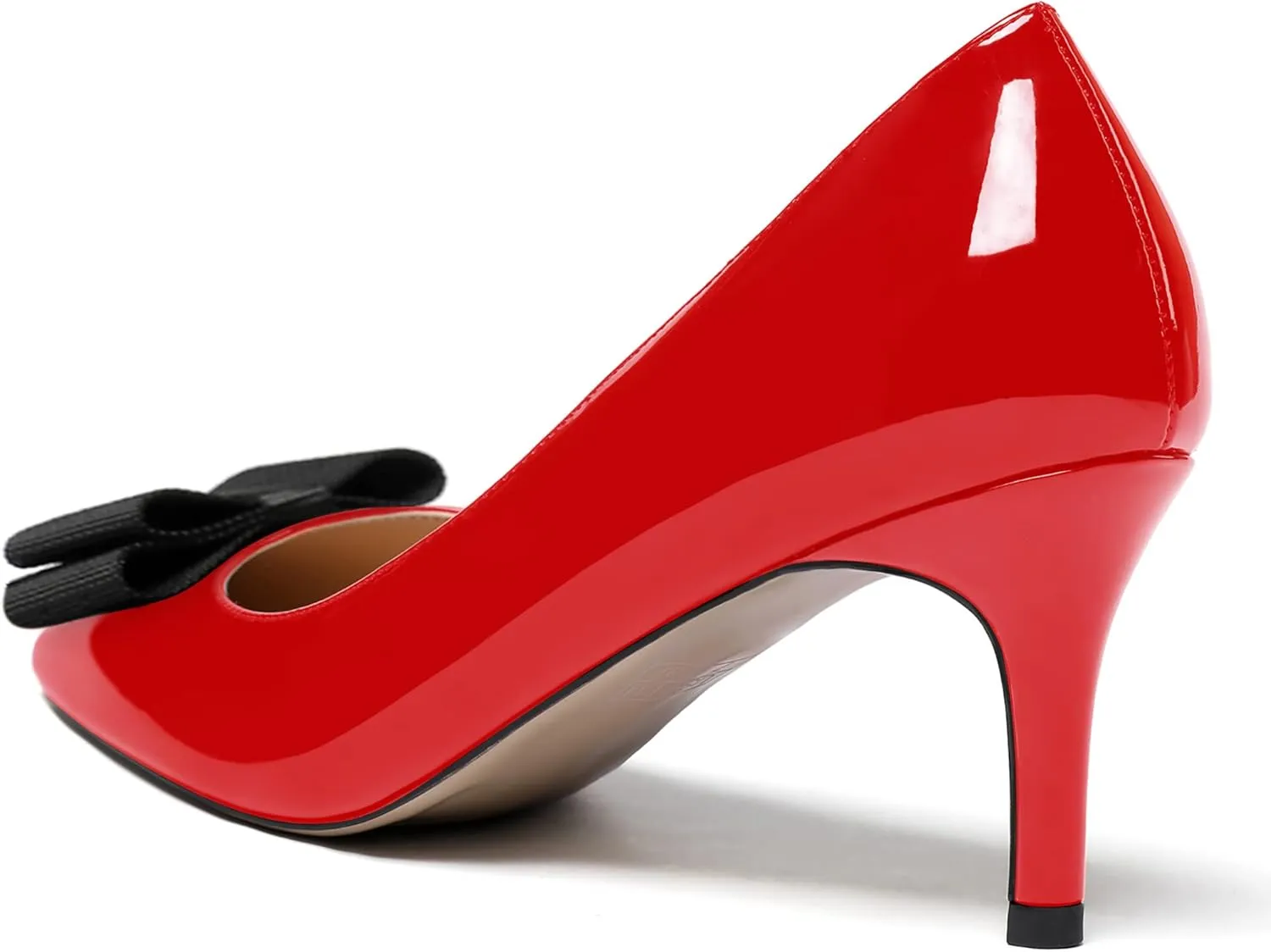 MODENCOCO Women's Pointed Toe Dress Bridal Bow Tie Bow Slip On Patent Stiletto Mid Heel Pumps Shoes 2.5 Inch