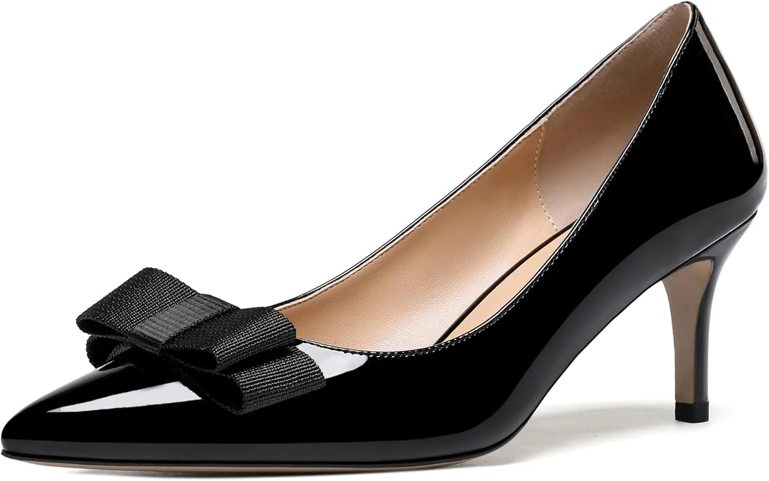 MODENCOCO Women's Pointed Toe Dress Bridal Bow Tie Bow Slip On Patent Stiletto Mid Heel Pumps Shoes 2.5 Inch