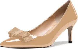 MODENCOCO Women's Pointed Toe Dress Bridal Bow Tie Bow Slip On Patent Stiletto Mid Heel Pumps Shoes 2.5 Inch