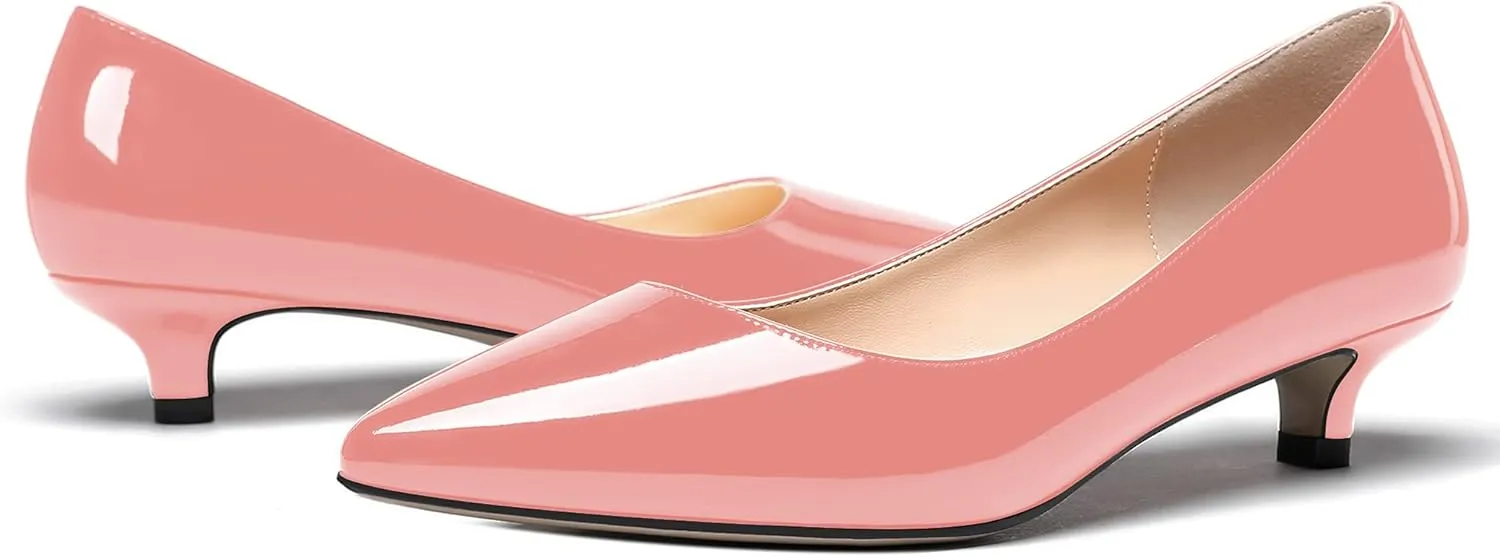 MODENCOCO Women's Pointed Toe Slip On Solid Patent Kitten Low Heel Pumps Shoes 1.5 Inch
