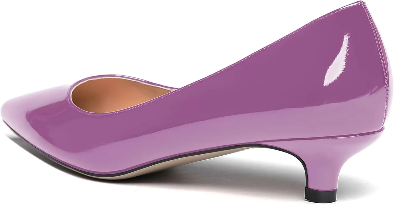 MODENCOCO Women's Pointed Toe Slip On Solid Patent Kitten Low Heel Pumps Shoes 1.5 Inch