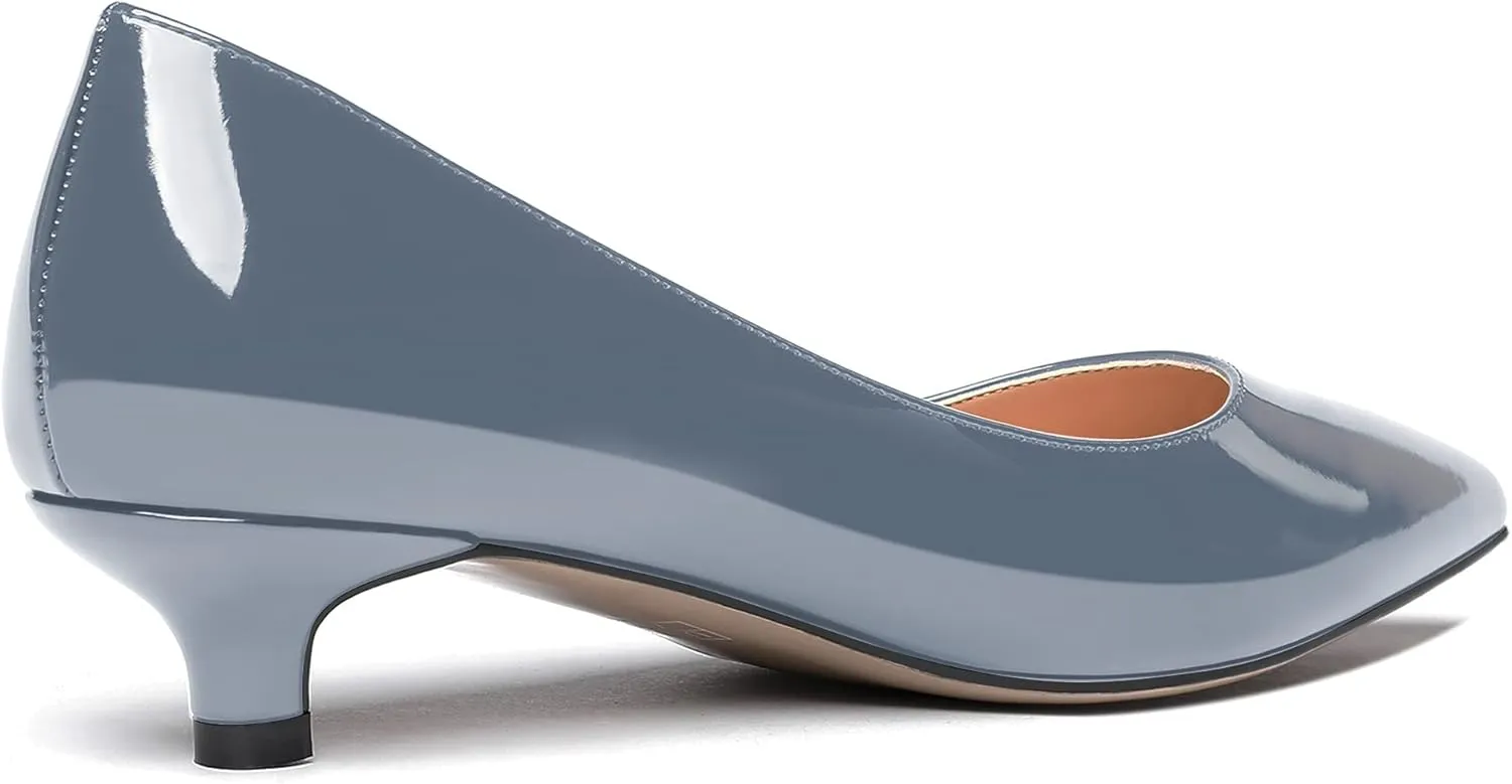 MODENCOCO Women's Pointed Toe Slip On Solid Patent Kitten Low Heel Pumps Shoes 1.5 Inch