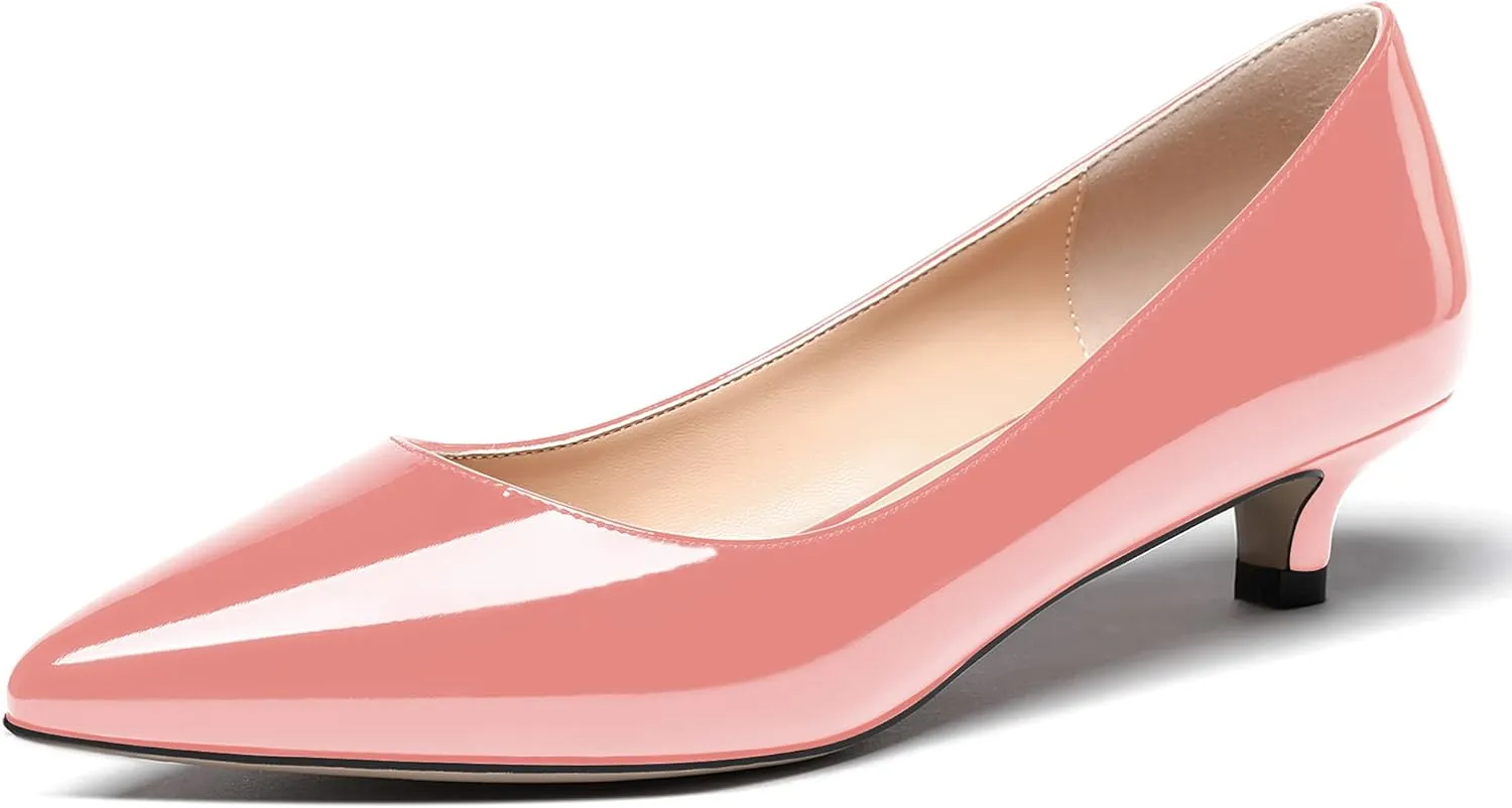 MODENCOCO Women's Pointed Toe Slip On Solid Patent Kitten Low Heel Pumps Shoes 1.5 Inch