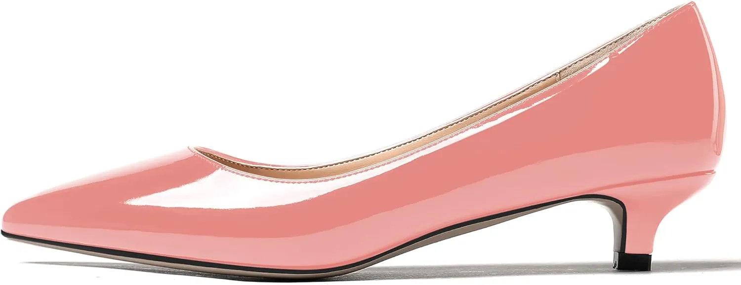 MODENCOCO Women's Pointed Toe Slip On Solid Patent Kitten Low Heel Pumps Shoes 1.5 Inch