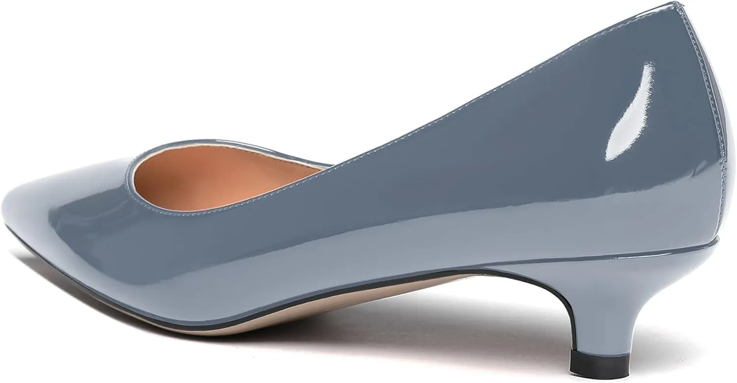 MODENCOCO Women's Pointed Toe Slip On Solid Patent Kitten Low Heel Pumps Shoes 1.5 Inch