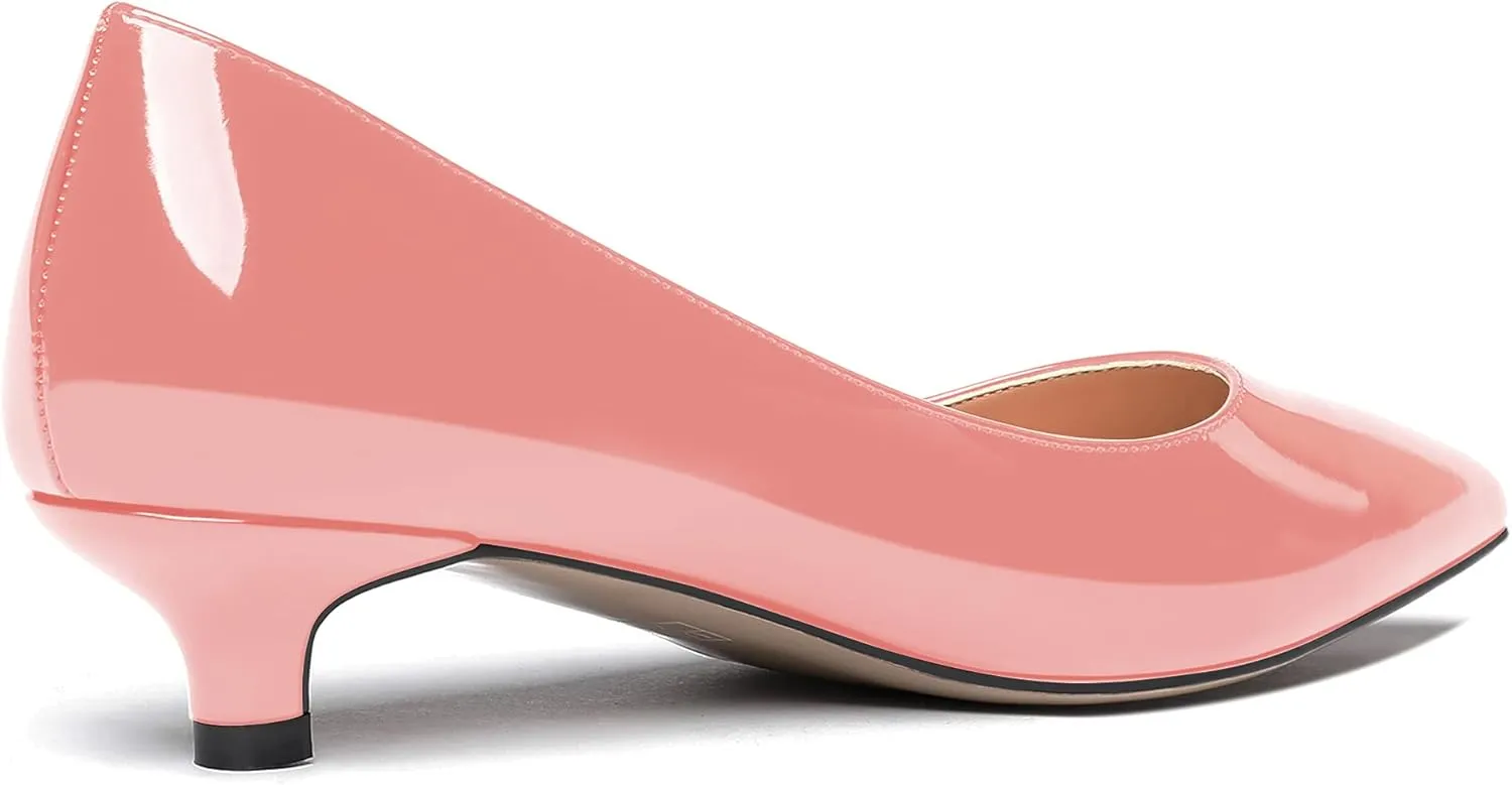 MODENCOCO Women's Pointed Toe Slip On Solid Patent Kitten Low Heel Pumps Shoes 1.5 Inch