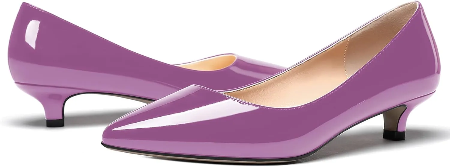 MODENCOCO Women's Pointed Toe Slip On Solid Patent Kitten Low Heel Pumps Shoes 1.5 Inch