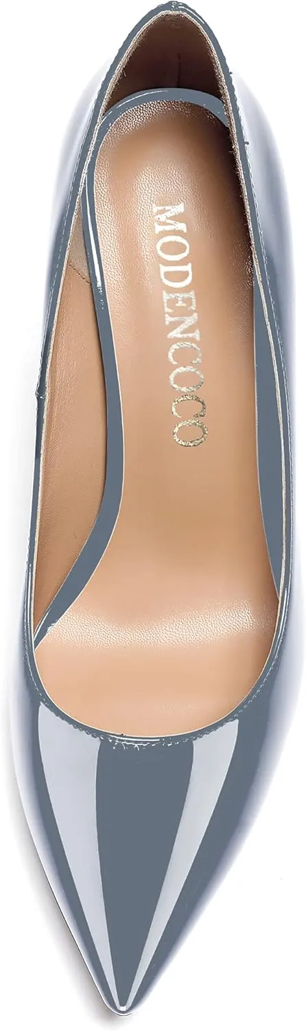 MODENCOCO Women's Pointed Toe Slip On Solid Patent Kitten Low Heel Pumps Shoes 1.5 Inch