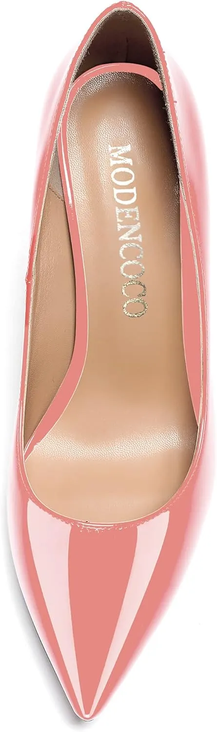 MODENCOCO Women's Pointed Toe Slip On Solid Patent Kitten Low Heel Pumps Shoes 1.5 Inch