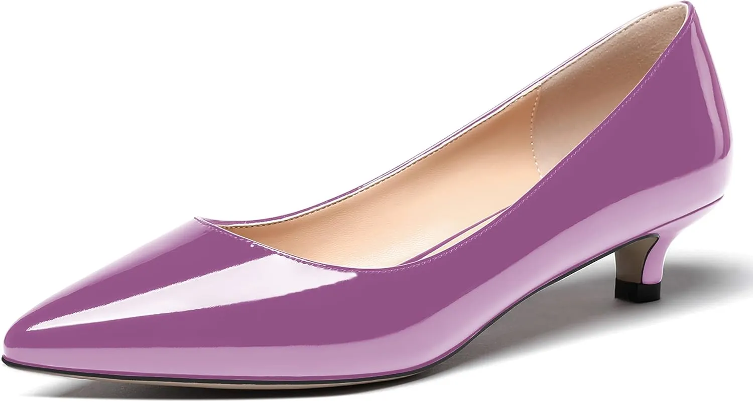 MODENCOCO Women's Pointed Toe Slip On Solid Patent Kitten Low Heel Pumps Shoes 1.5 Inch