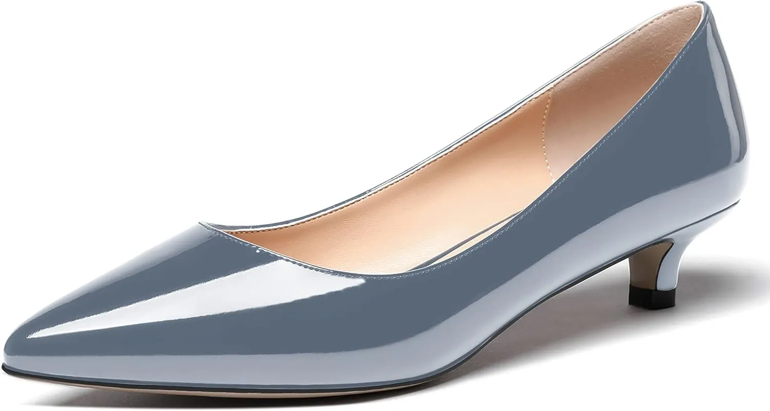 MODENCOCO Women's Pointed Toe Slip On Solid Patent Kitten Low Heel Pumps Shoes 1.5 Inch