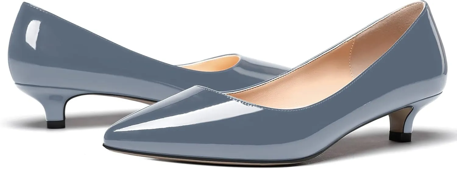 MODENCOCO Women's Pointed Toe Slip On Solid Patent Kitten Low Heel Pumps Shoes 1.5 Inch