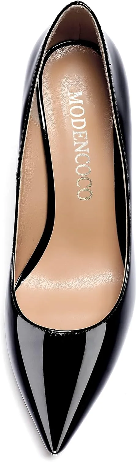 MODENCOCO Women's Pointed Toe Slip On Solid Patent Kitten Low Heel Pumps Shoes 1.5 Inch