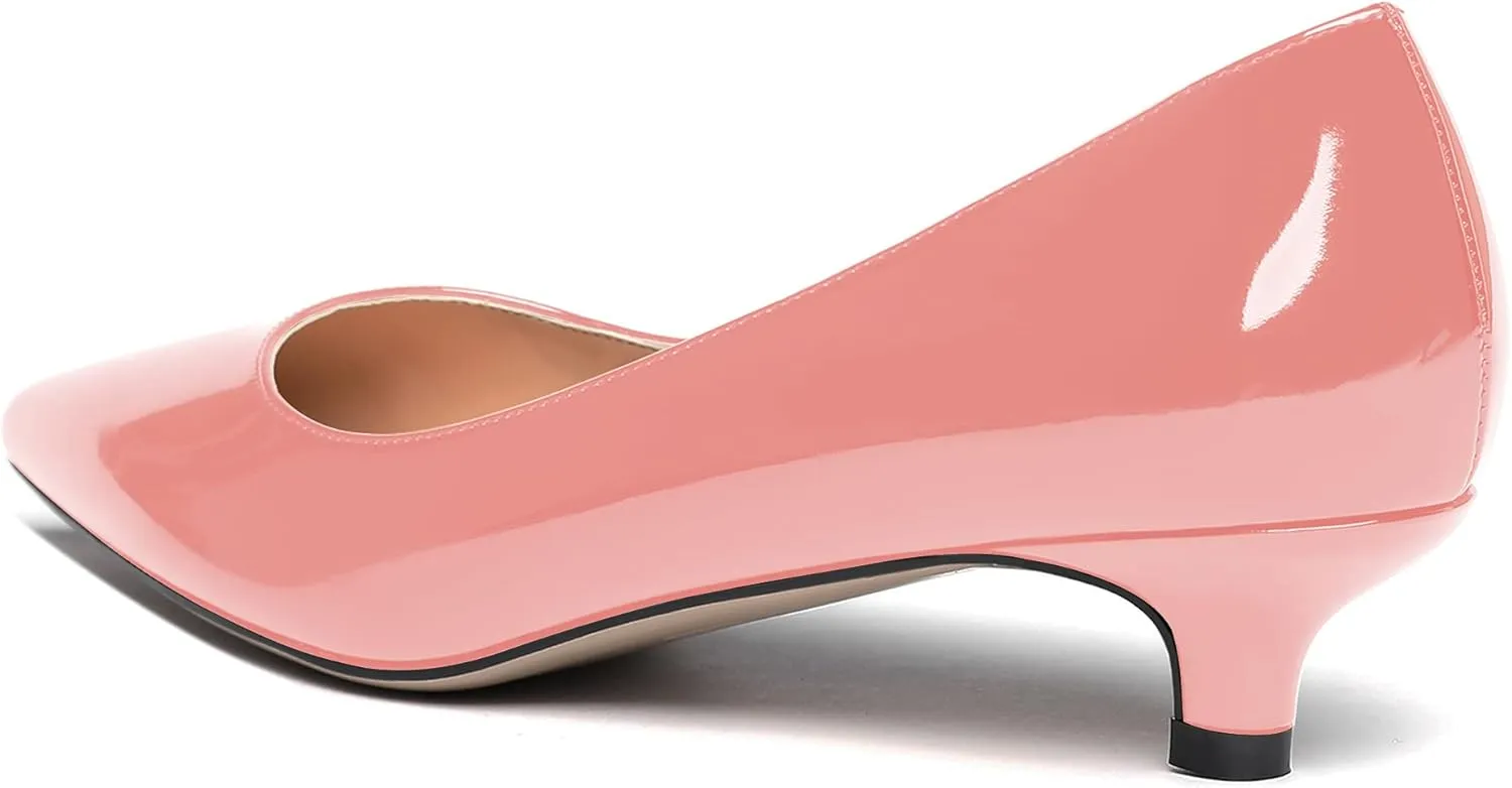 MODENCOCO Women's Pointed Toe Slip On Solid Patent Kitten Low Heel Pumps Shoes 1.5 Inch