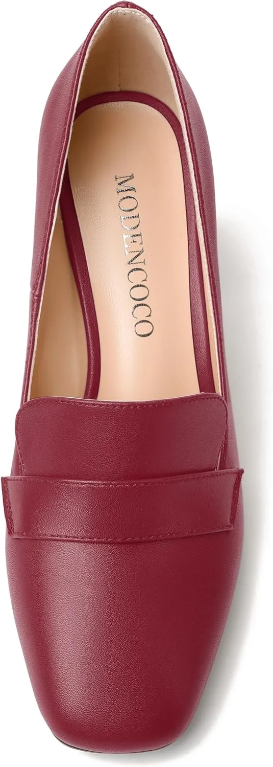 MODENCOCO Womens Sexy Formal Matte Slip On Square Toe Work Block High Heel Loafers Shoes 3.5 Inch