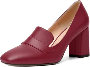 MODENCOCO Womens Sexy Formal Matte Slip On Square Toe Work Block High Heel Loafers Shoes 3.5 Inch