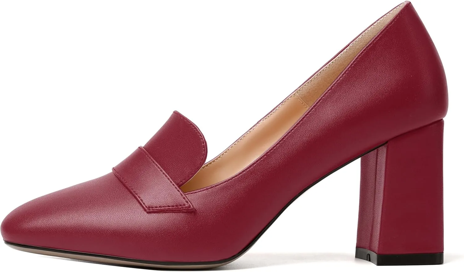MODENCOCO Womens Sexy Formal Matte Slip On Square Toe Work Block High Heel Loafers Shoes 3.5 Inch