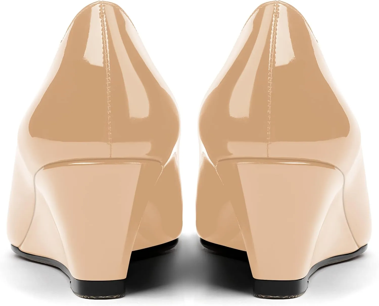 MODENCOCO Women's Slip On Pointed Toe Bow Patent Wedge Low Heel Pumps Evening Wedding Party Dress Shoes 2 Inch