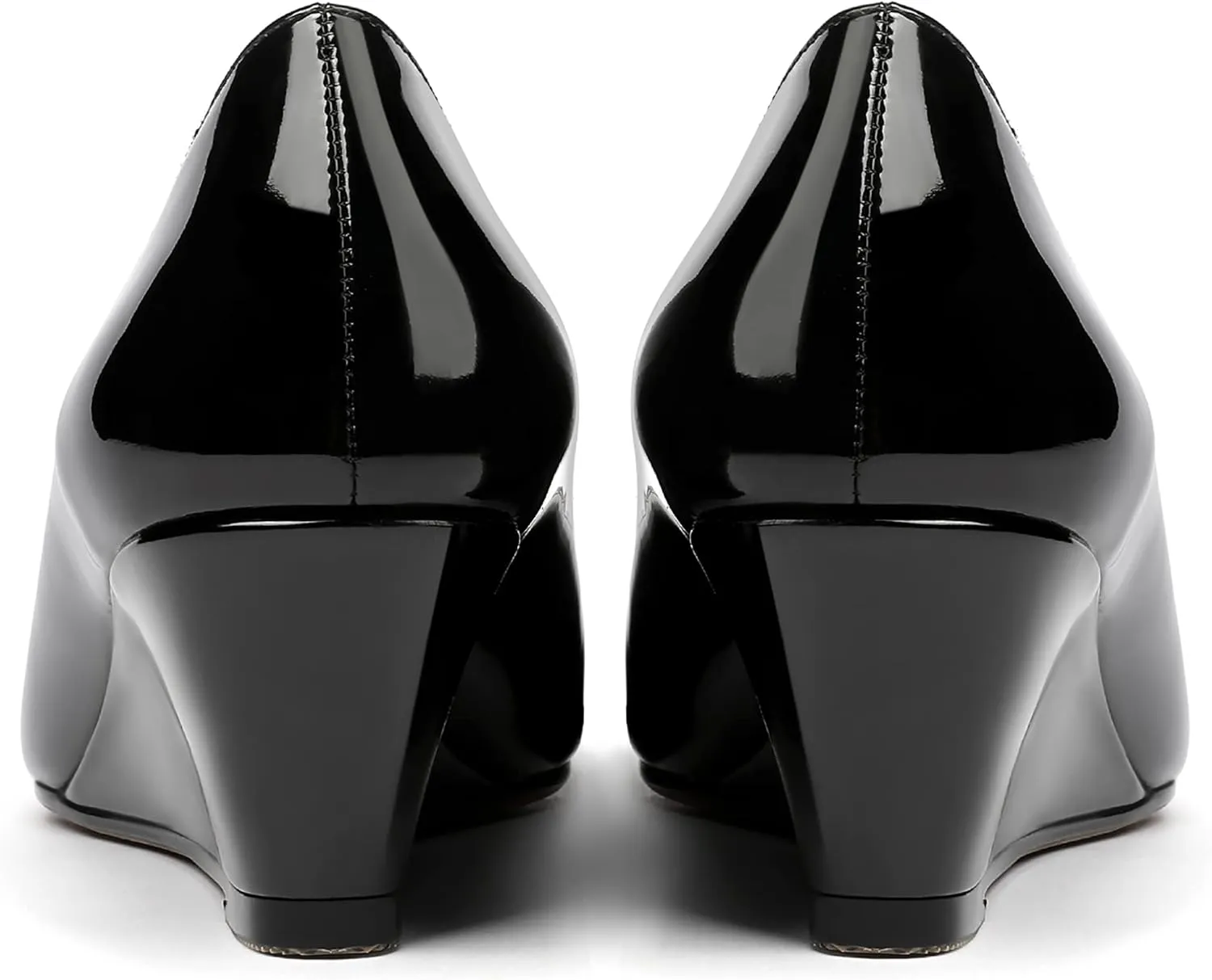 MODENCOCO Women's Slip On Pointed Toe Bow Patent Wedge Low Heel Pumps Evening Wedding Party Dress Shoes 2 Inch