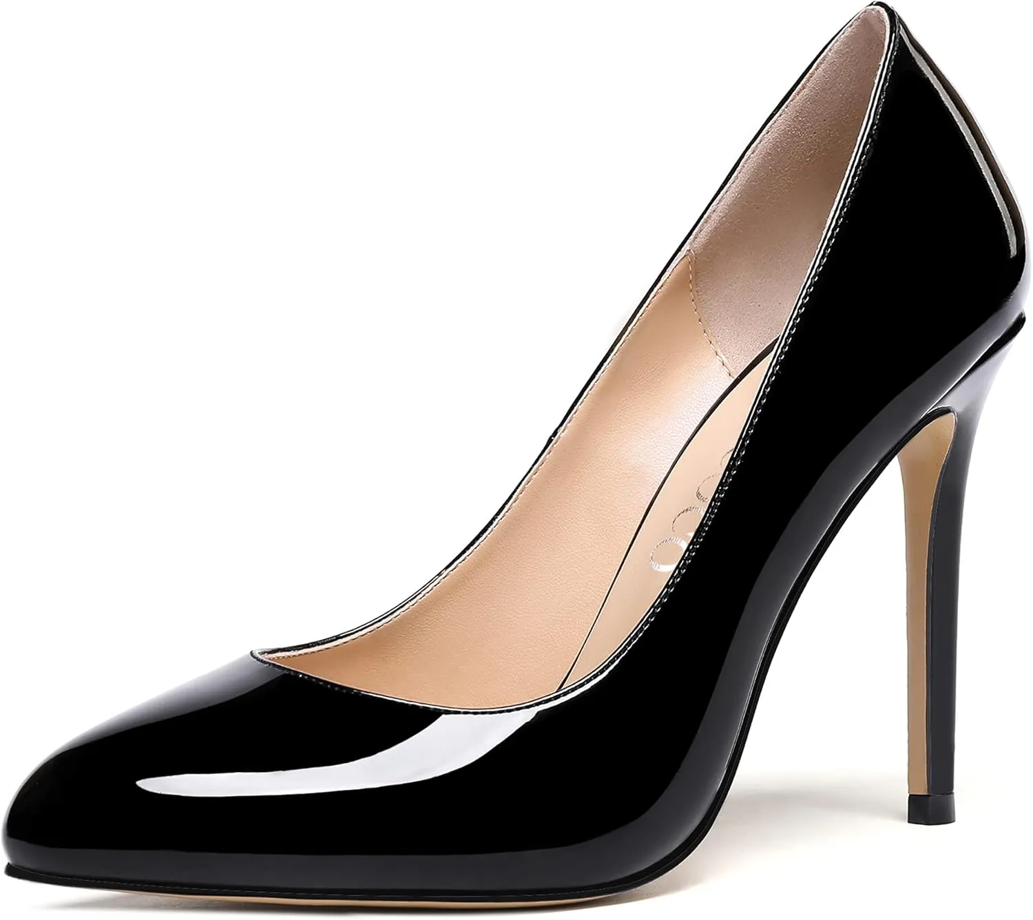 MODENCOCO Women's Slip On Round Toe Patent Solid Stiletto High Heel Pumps Shoes 4 Inch