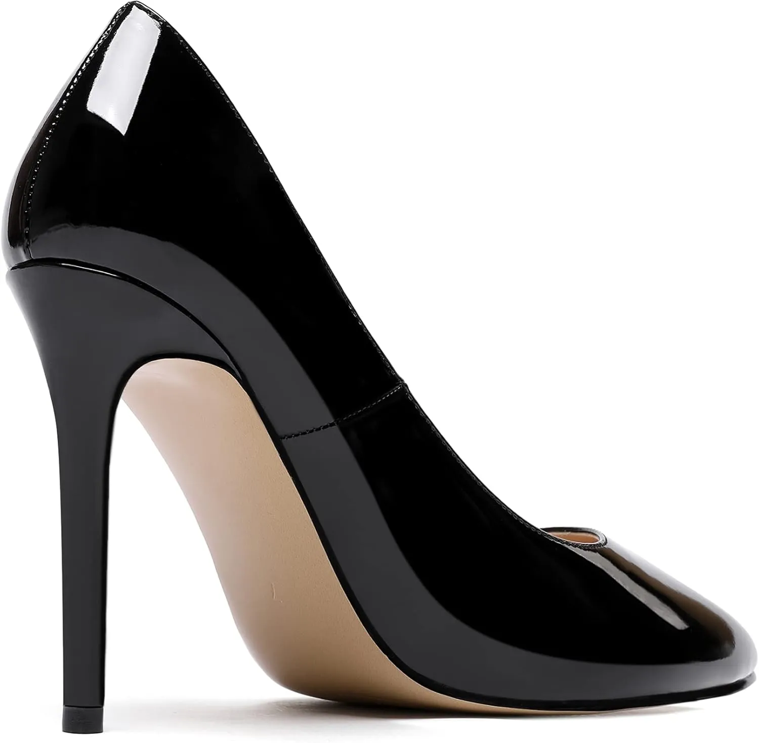MODENCOCO Women's Slip On Round Toe Patent Solid Stiletto High Heel Pumps Shoes 4 Inch