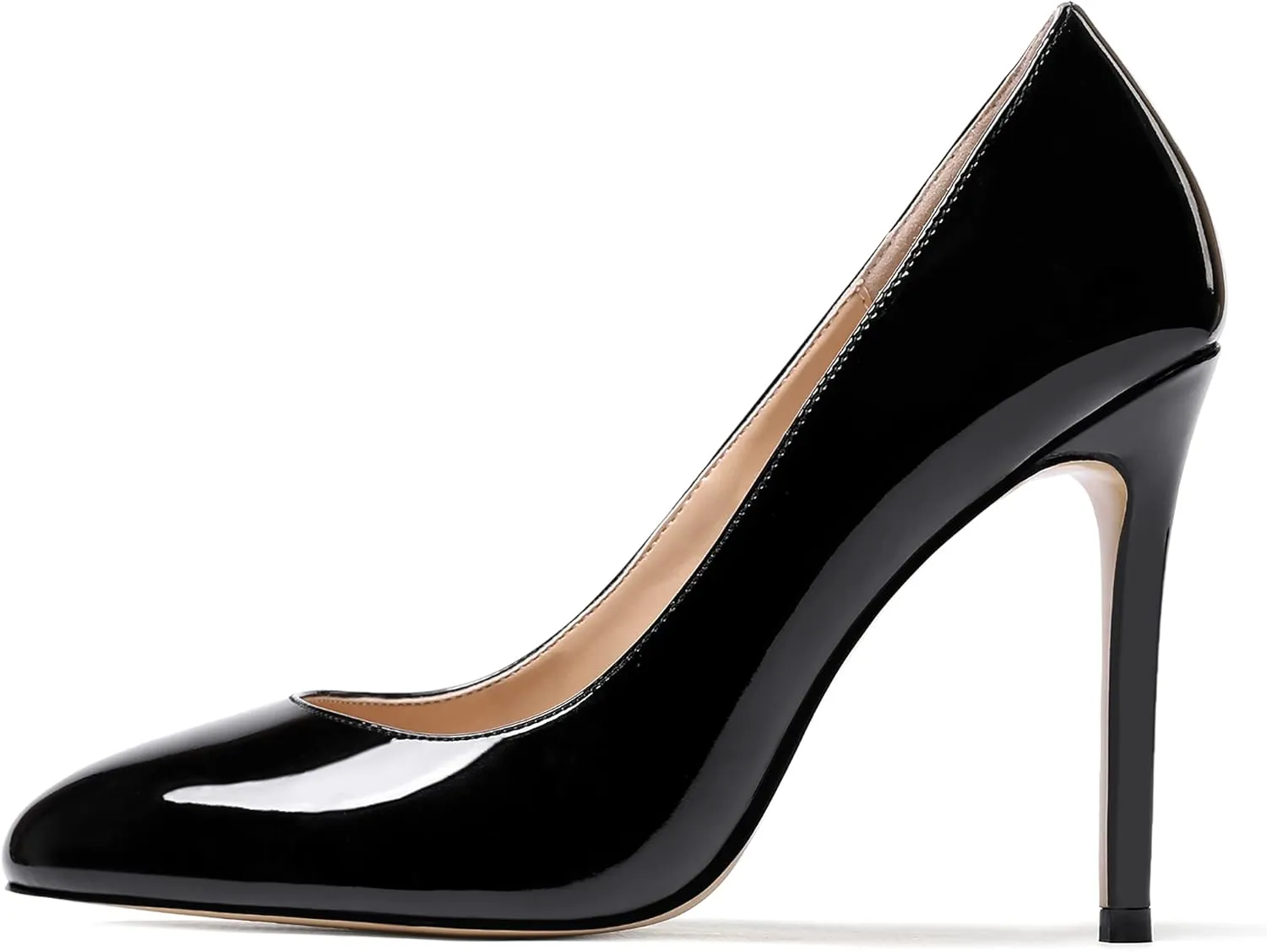 MODENCOCO Women's Slip On Round Toe Patent Solid Stiletto High Heel Pumps Shoes 4 Inch